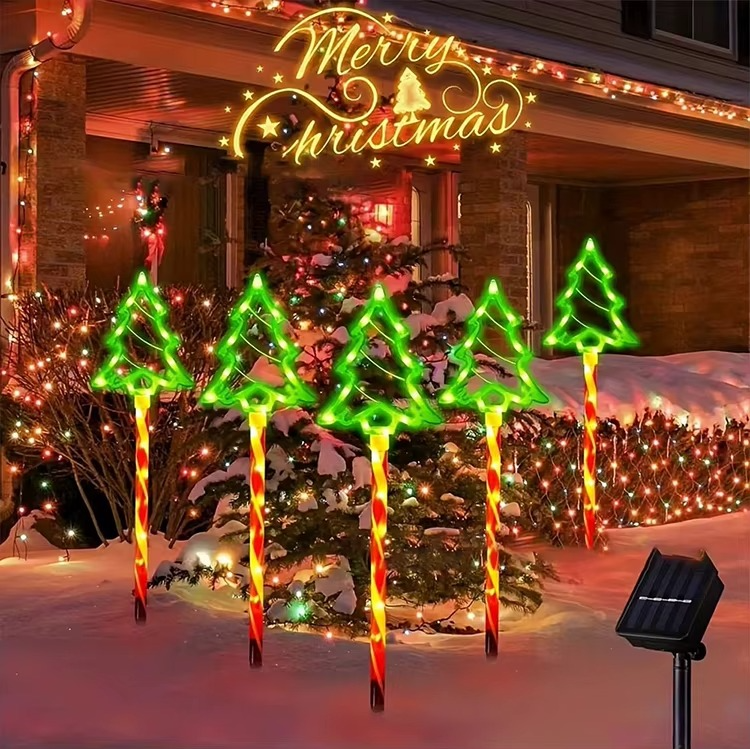 Solar Ground Plug Light A Set Of Dragging Five Green Christmas Tree Light Strings Home Courtyard Garden Decorative Lights