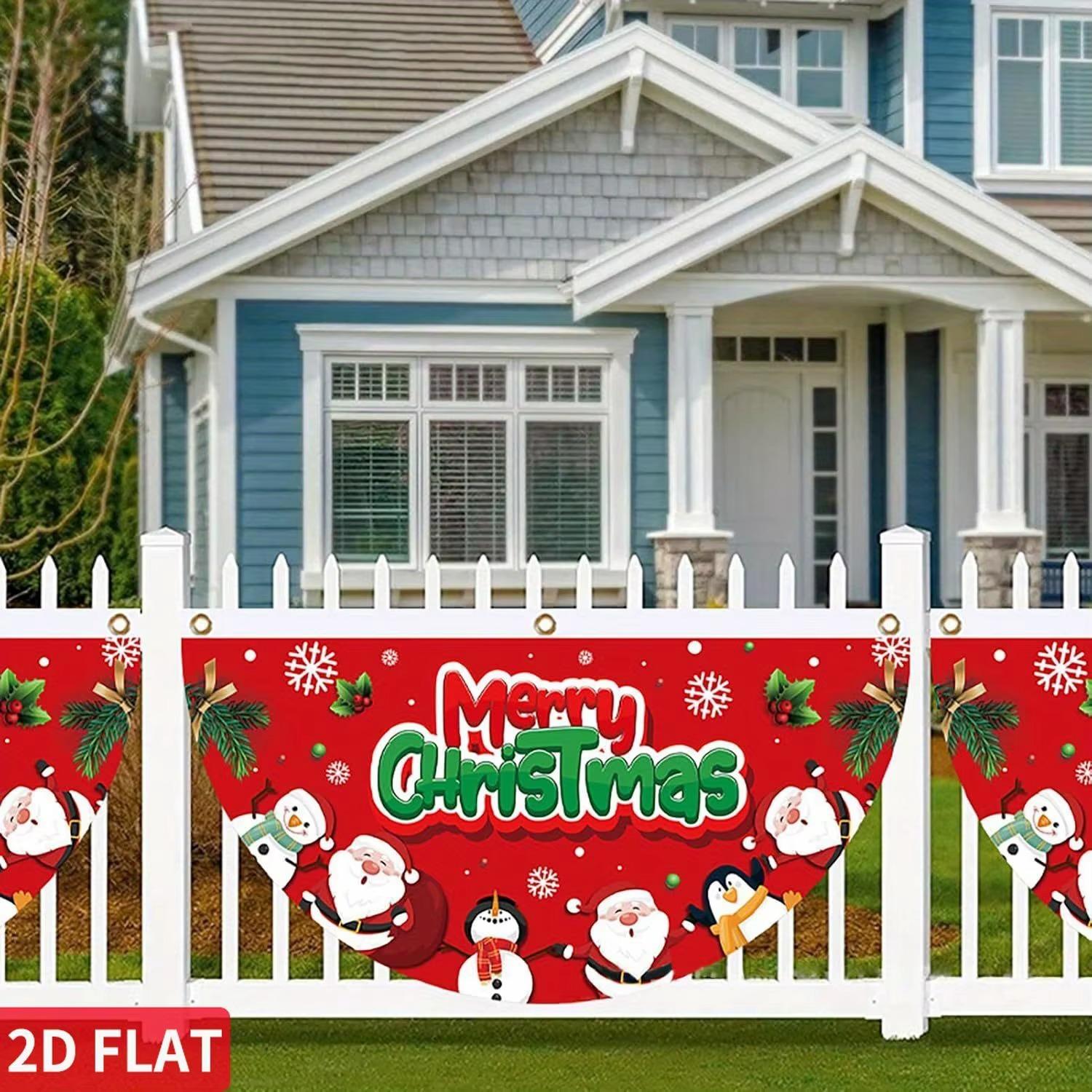 5 Pcs A Set 2d flat Christmas Red Fan Banner, Merry Christmas Fan Hanging Flag Banner, Christmas Banners 1.5 x 3 ft(45x90cm)