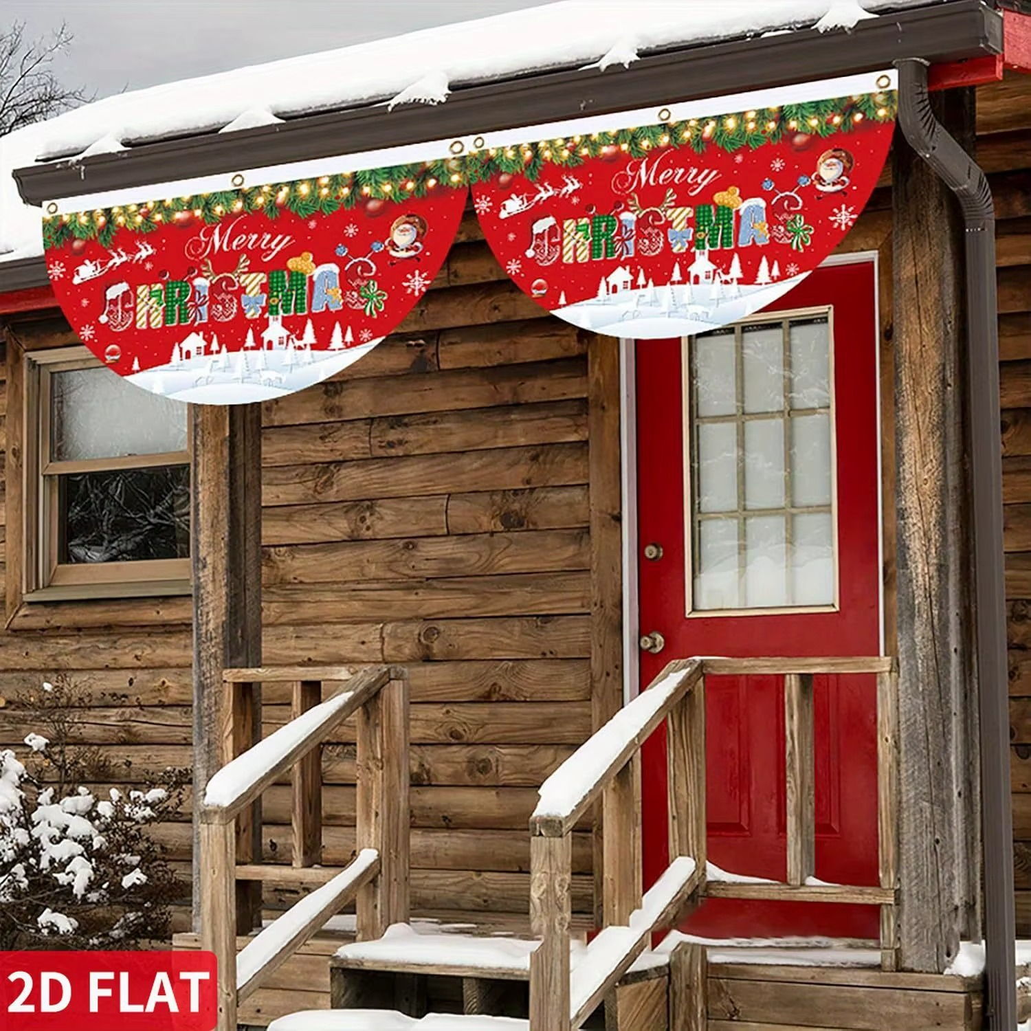 5 Pcs A Set 2d flat Christmas Red Fan Banner, Merry Christmas Fan Hanging Flag Banner, Christmas Banners 1.5 x 3 ft(45x90cm)