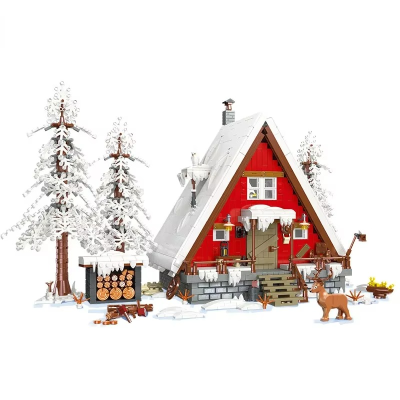 MOC New Years Winter Christmas Santa Claus's Cabin Building Blocks Set Lighting Reindeer Snowman Tree Bricks Toys Children Gifts