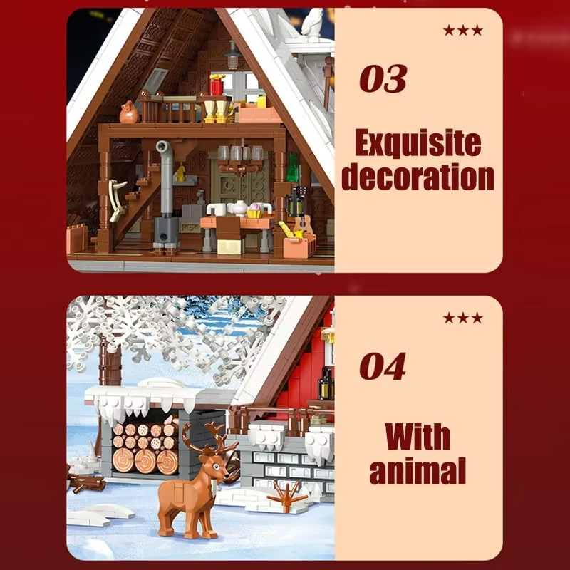 MOC New Years Winter Christmas Santa Claus's Cabin Building Blocks Set Lighting Reindeer Snowman Tree Bricks Toys Children Gifts