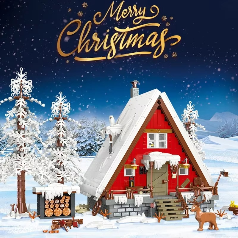 MOC New Years Winter Christmas Santa Claus's Cabin Building Blocks Set Lighting Reindeer Snowman Tree Bricks Toys Children Gifts