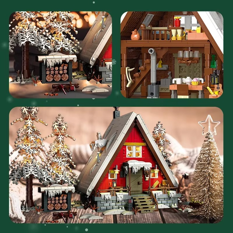 MOC New Years Winter Christmas Santa Claus's Cabin Building Blocks Set Lighting Reindeer Snowman Tree Bricks Toys Children Gifts