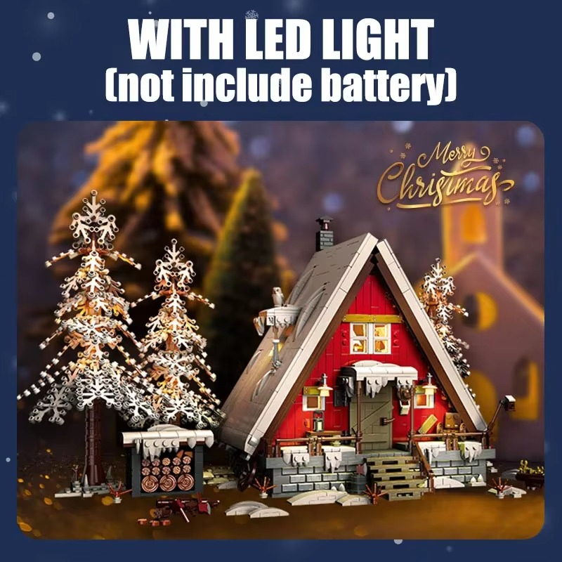 MOC New Years Winter Christmas Santa Claus's Cabin Building Blocks Set Lighting Reindeer Snowman Tree Bricks Toys Children Gifts