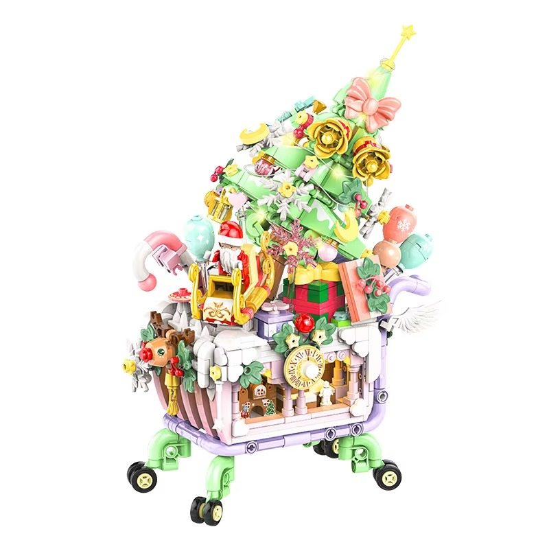 MOC Santa Claus Carriage Shopping Cart Building Blocks Set Christmas Winter Tree Idea Toys Kids Birthday Xmas Anniversary Gifts