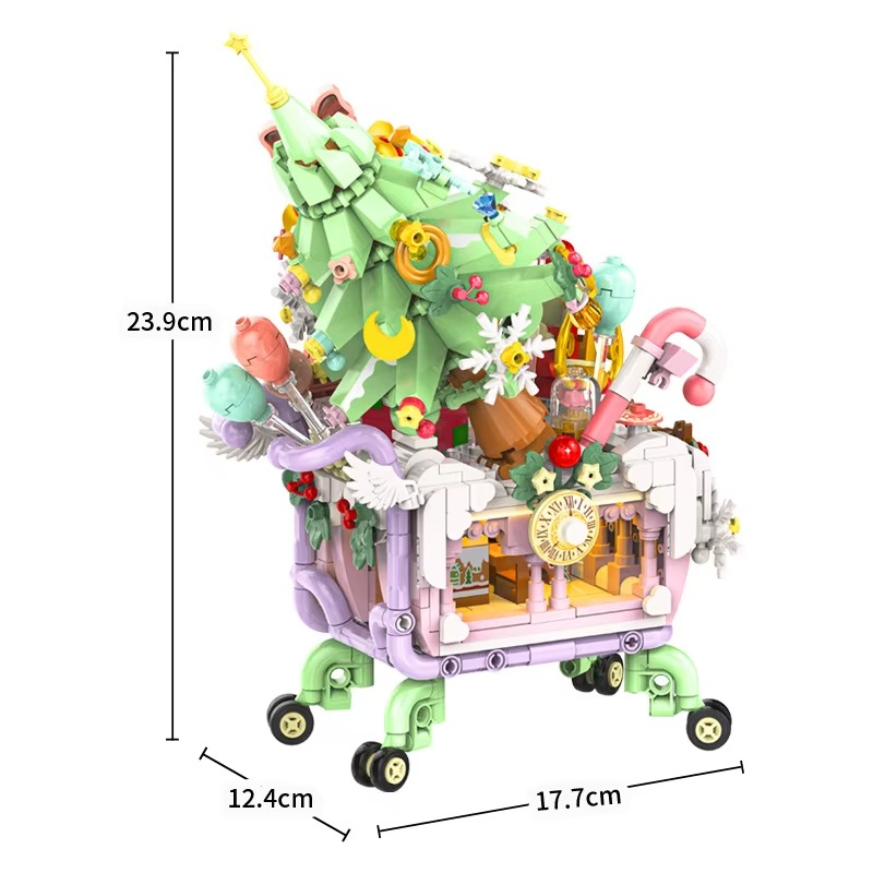 MOC Santa Claus Carriage Shopping Cart Building Blocks Set Christmas Winter Tree Idea Toys Kids Birthday Xmas Anniversary Gifts