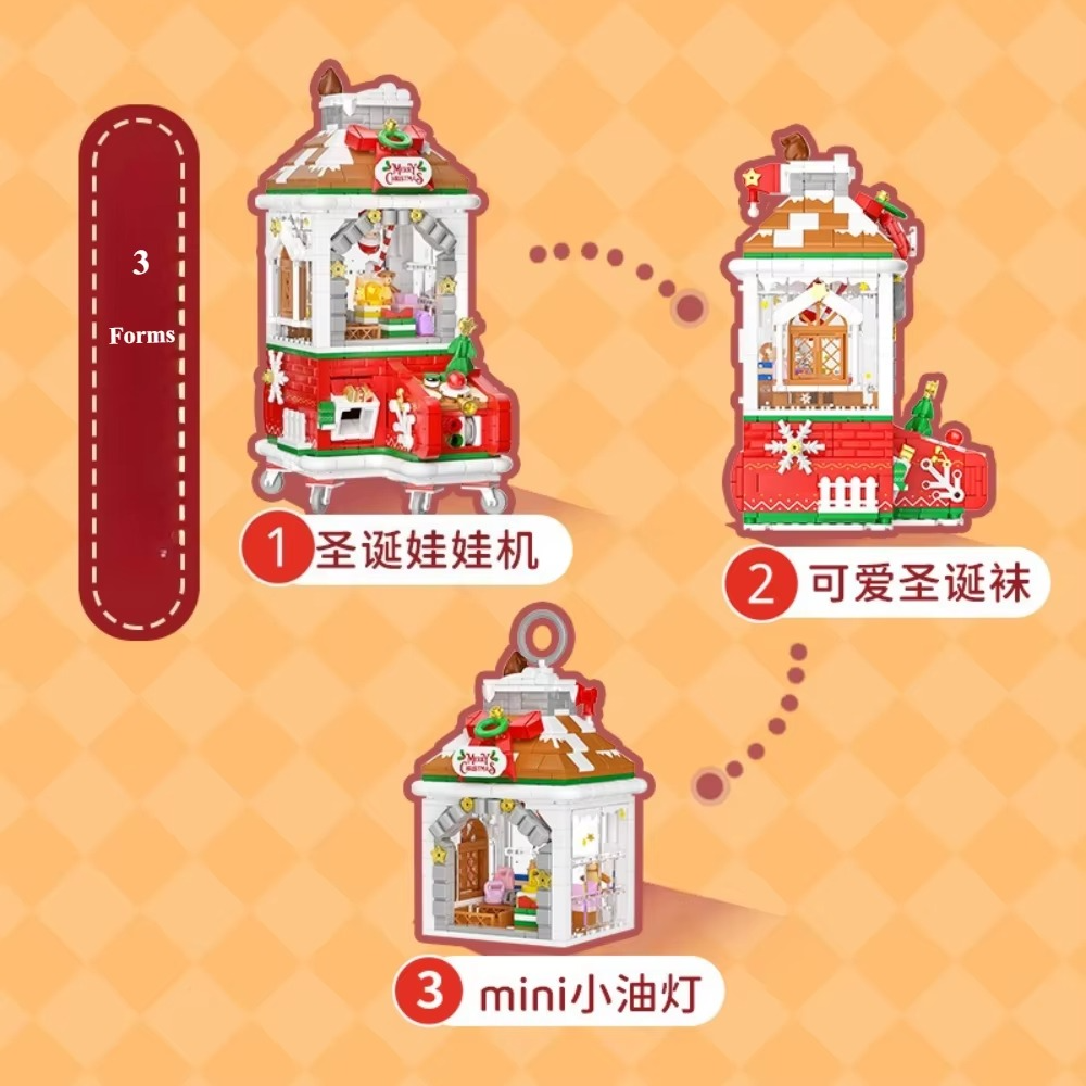 MOC Santa Claus 3 Forms Christmas Claw Machine Building Block Set With Music Storage DIY Toys For Children Birthday Holiday Gift