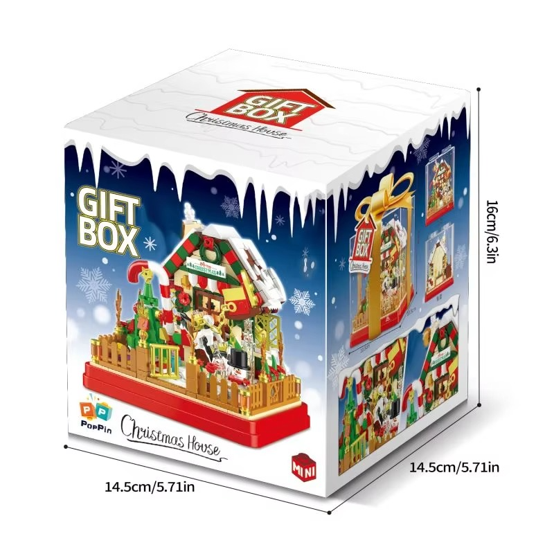 654PCS Christmas House Building Blocks Gift Box Set Creative City Streetview Assembly Model Bricks Kids DIY Toys Holiday Present