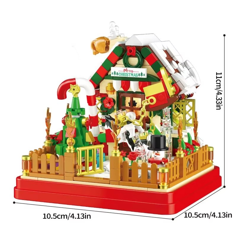 654PCS Christmas House Building Blocks Gift Box Set Creative City Streetview Assembly Model Bricks Kids DIY Toys Holiday Present