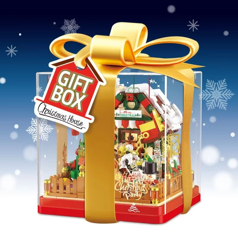 654PCS Christmas House Building Blocks Gift Box Set Creative City Streetview Assembly Model Bricks Kids DIY Toys Holiday Present