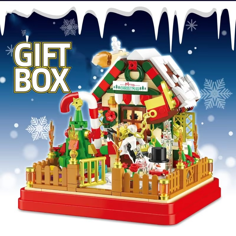654PCS Christmas House Building Blocks Gift Box Set Creative City Streetview Assembly Model Bricks Kids DIY Toys Holiday Present