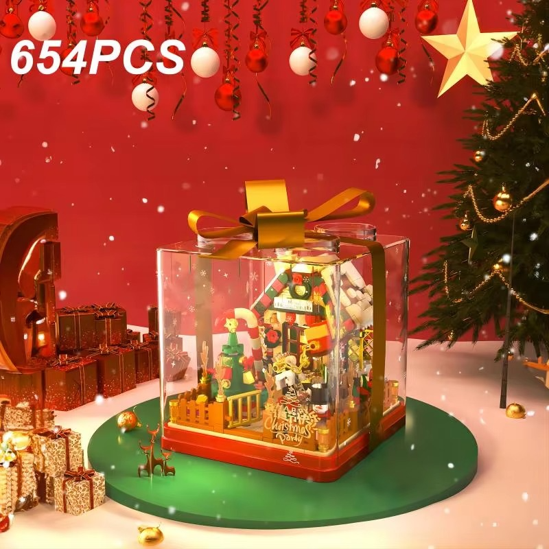 654PCS Christmas House Building Blocks Gift Box Set Creative City Streetview Assembly Model Bricks Kids DIY Toys Holiday Present