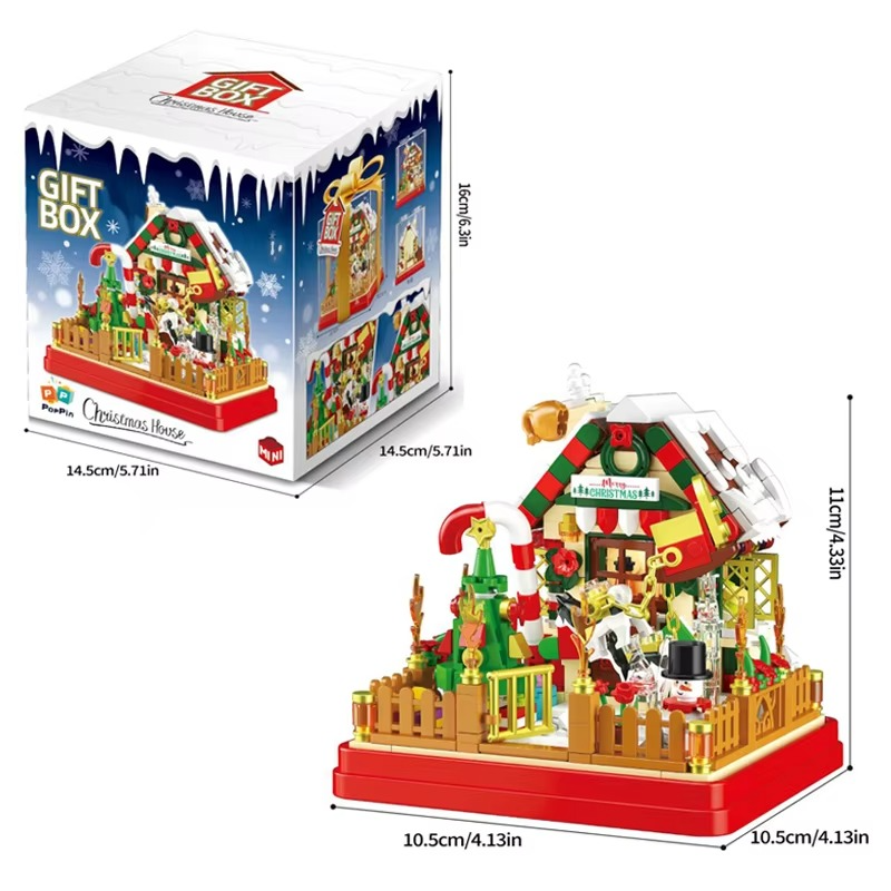 654PCS Christmas House Building Blocks Gift Box Set Creative City Streetview Assembly Model Bricks Kids DIY Toys Holiday Present