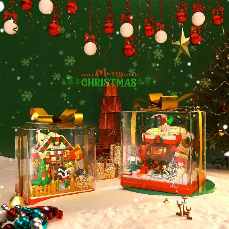 654PCS Christmas House Building Blocks Gift Box Set Creative City Streetview Assembly Model Bricks Kids DIY Toys Holiday Present