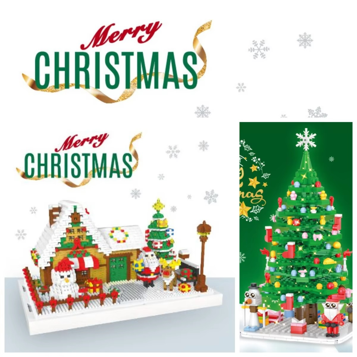 MOC Santa Claus Snow Winter House Building Blocks Set Christmas Tree Snowman Toys For Children Birthday Holiday Special Day Gift