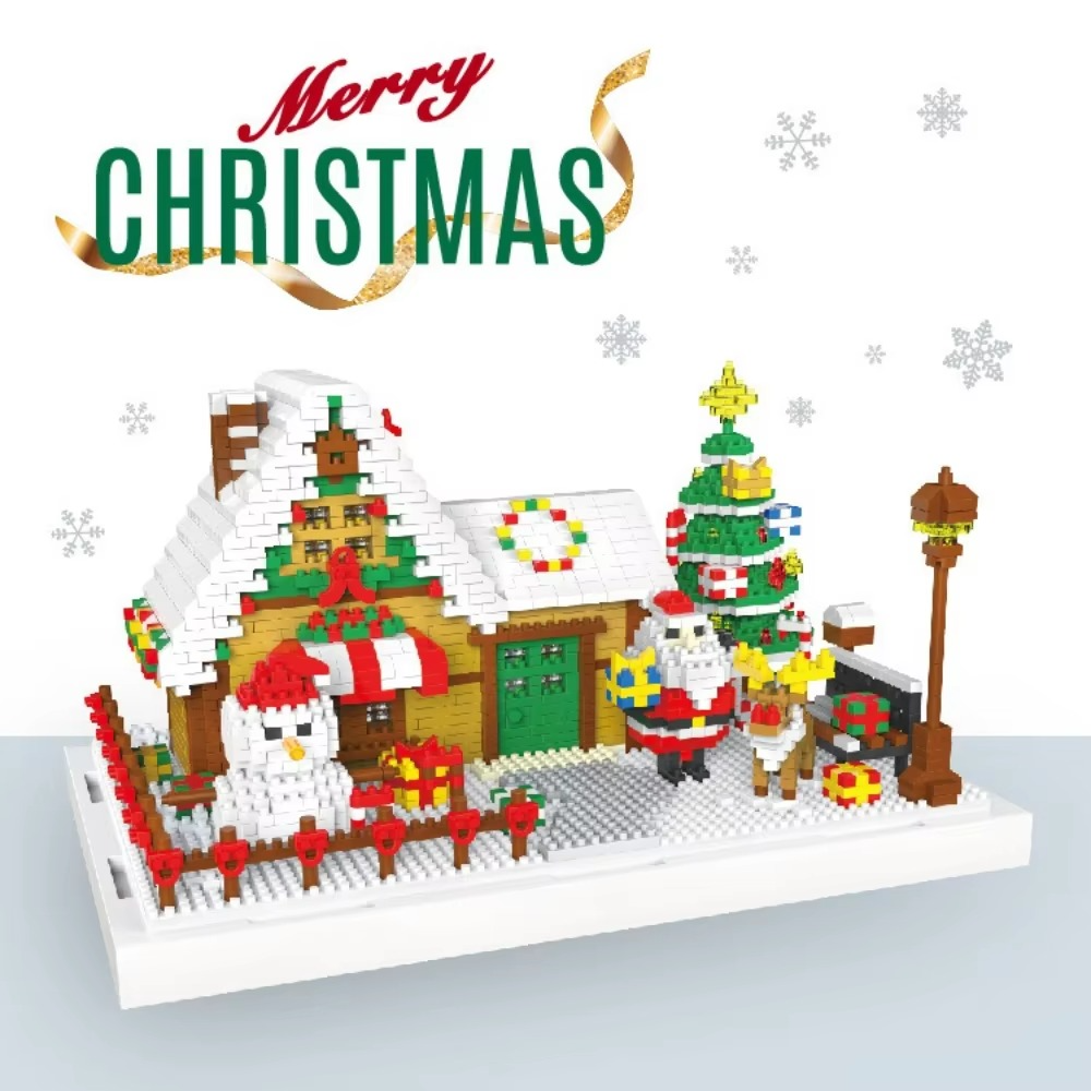 MOC Santa Claus Snow Winter House Building Blocks Set Christmas Tree Snowman Toys For Children Birthday Holiday Special Day Gift