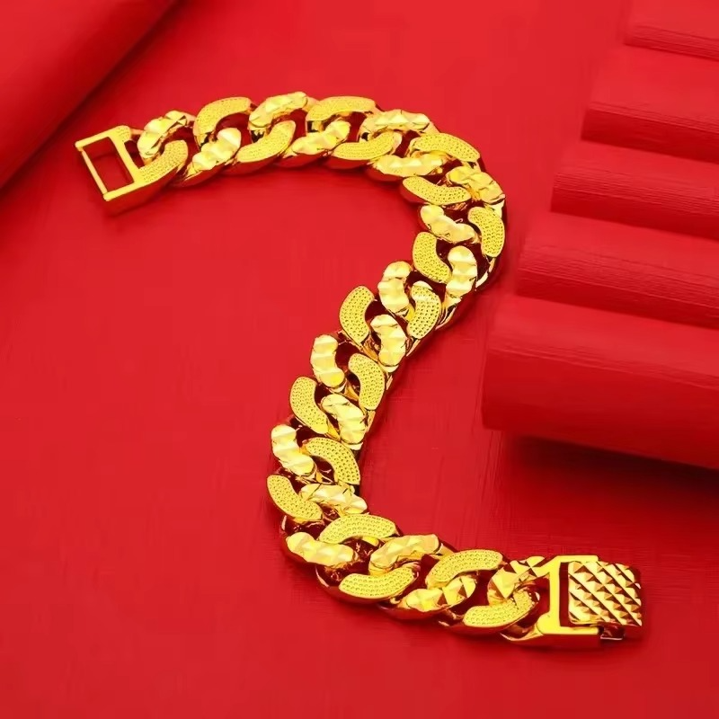24K Real Gold 9999 Yellow Gold Men's Domineering Boss Bracelet, Top - tier Quality