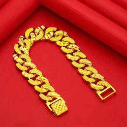 24K Real Gold 9999 Yellow Gold Men's Domineering Boss Bracelet, Top - tier Quality