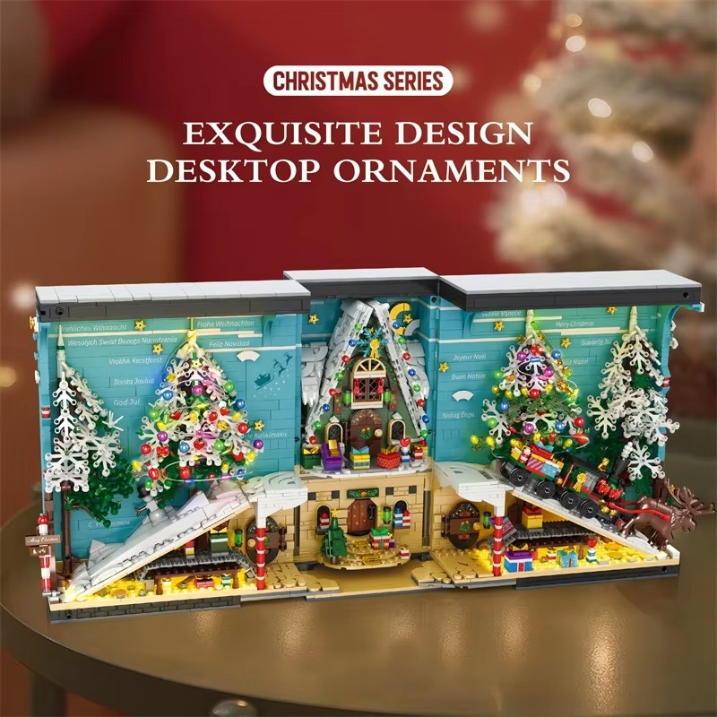 3260PCS Christmas Book Model Building Blocks Christmas Tree House Train Bricks With Light New Year Kids Toys Christmas Gifts