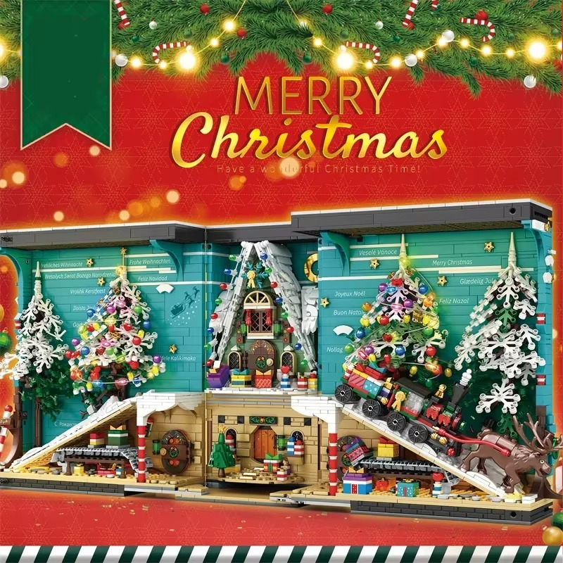 3260PCS Christmas Book Model Building Blocks Christmas Tree House Train Bricks With Light New Year Kids Toys Christmas Gifts
