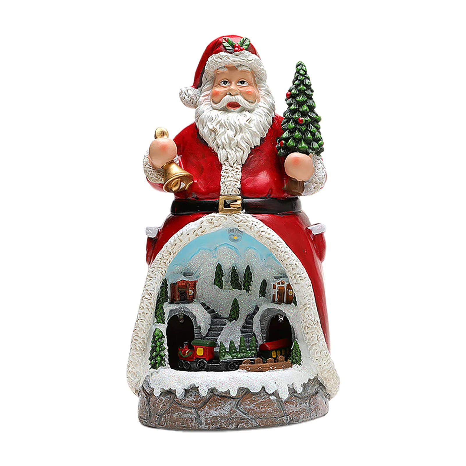 Luminous Christmas Decoration 2025 Music Box with Rotating Train Santa Claus Snowman Resin Ornament Xmas Musical Box for Home