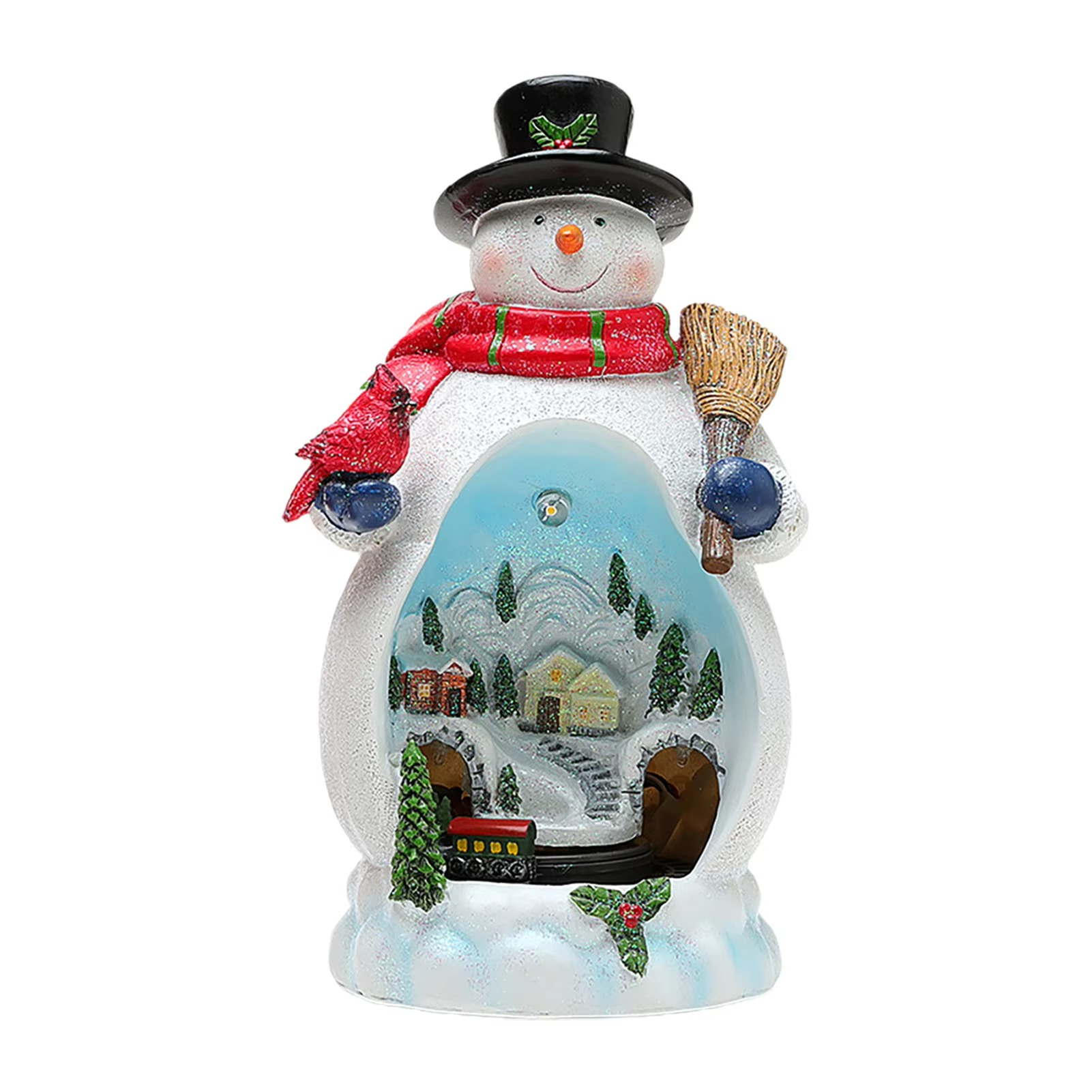 Luminous Christmas Decoration 2025 Music Box with Rotating Train Santa Claus Snowman Resin Ornament Xmas Musical Box for Home