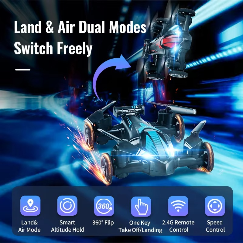 JJRC Land and Air Dual Use RC Drone 360° Tumbling 2.4G Remote Control Quadcopter One-touch Landing Flying Car Children's Toys