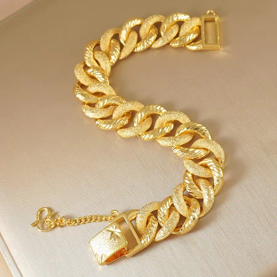 High-quality 9999 gold wrist chain luxury 24K real gold matte Cuban chain bracelet for women hip hop style wedding gorgeous