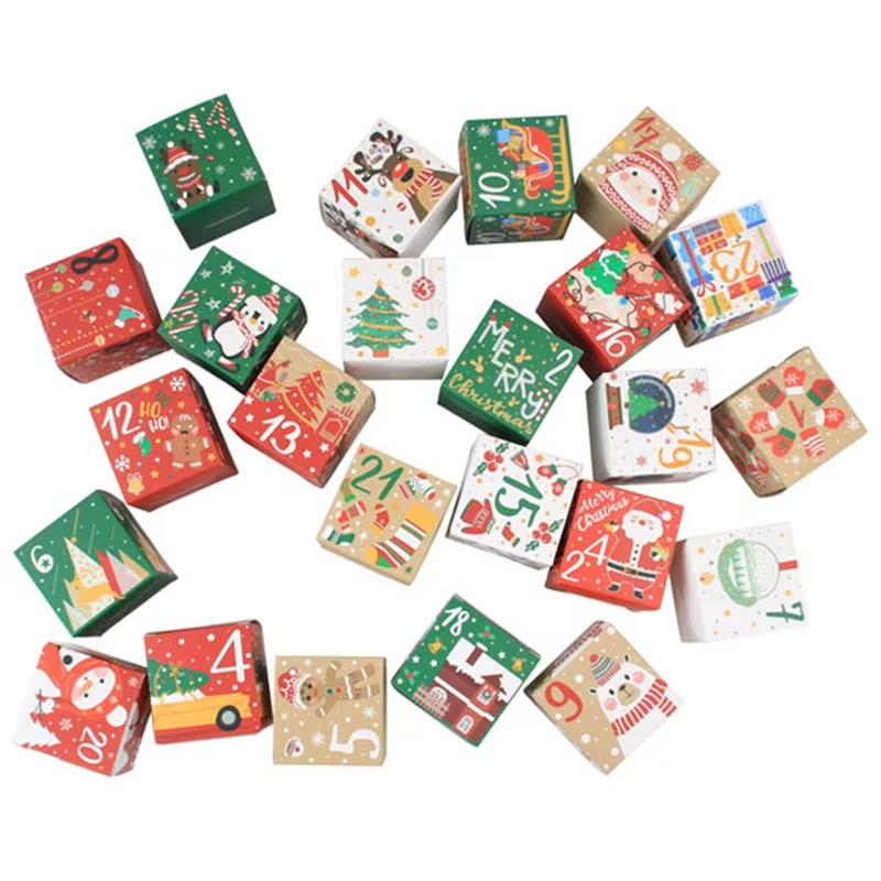 24pcs DIY Christmas Advent Calendar Boxes for 24 Days Kraft Paper Advent Countdown Number gift Boxes for New Year Navidad decor