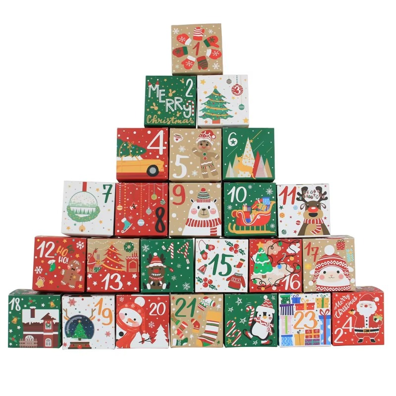 24pcs DIY Christmas Advent Calendar Boxes for 24 Days Kraft Paper Advent Countdown Number gift Boxes for New Year Navidad decor