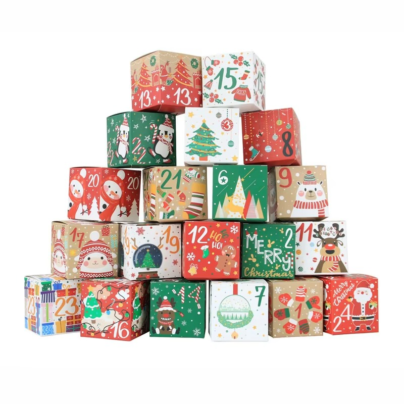 24pcs DIY Christmas Advent Calendar Boxes for 24 Days Kraft Paper Advent Countdown Number gift Boxes for New Year Navidad decor