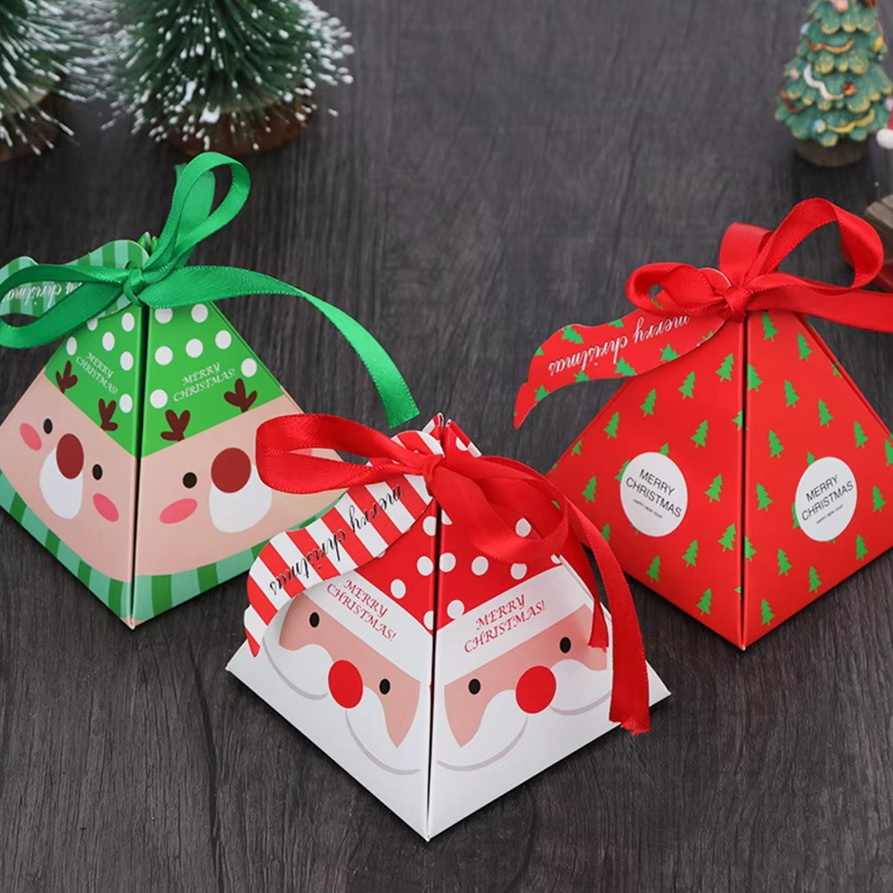 1Set Candy Boxes Paper Pyramid Elk Striped Pattern Green Decorative Party Favor Box Christmas Wedding Shower