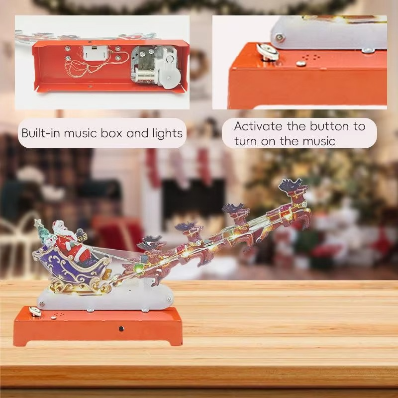 Christmas Music Box Santa Sleigh Reindeer Ornaments Music Box Ornament Creative Toys New Year Gifts for Kid Children Xmas Decor