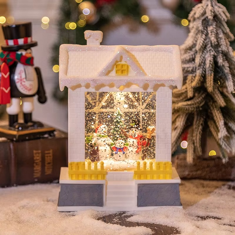Christmas Music Box Snow Globe House Night Light LED Snowfall Scene Decor for Xmas Home Desk Festival Decoration Gift Idea