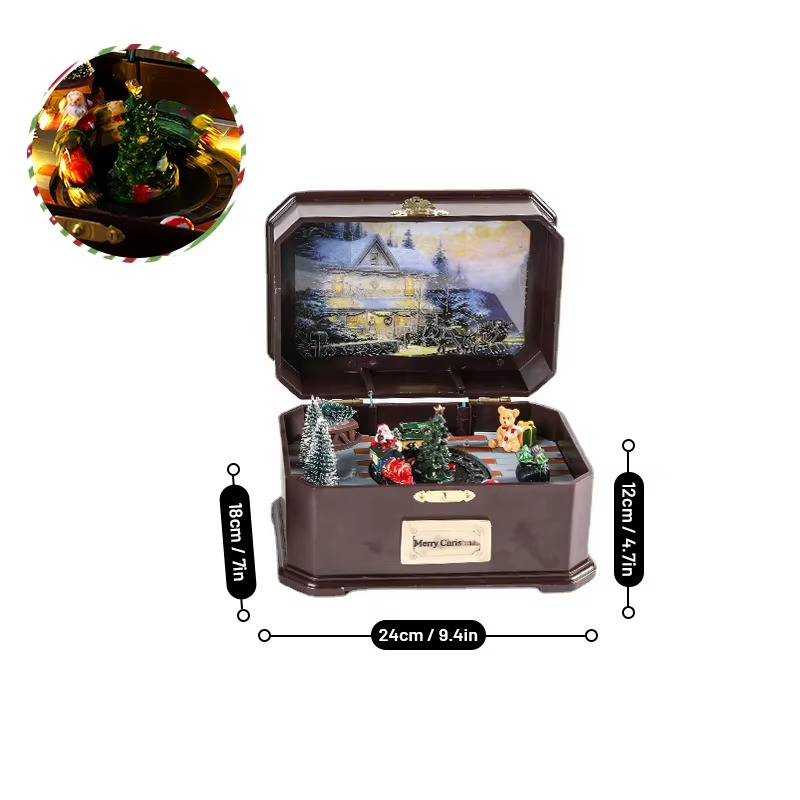 New Luminous Christmas Music Box 2025 Rotating Music Box Xmas Santa Train Ornaments Ideal Christmas Gift for Kids Girlfriend