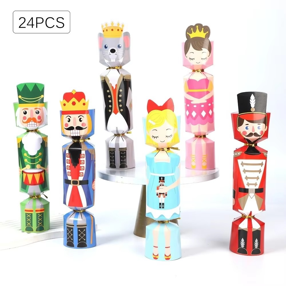 24PCS Cute Cartoon Christmas Cracker Soldier Nutcracker Christmas Candy Box Xmas Decoration Party Supplies Gift Packaging Boxes