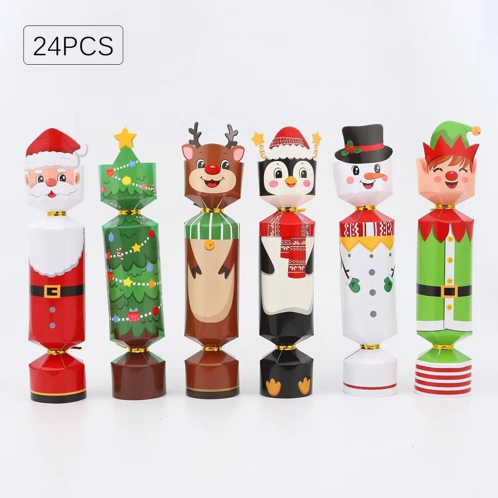 24PCS Cute Cartoon Christmas Cracker Soldier Nutcracker Christmas Candy Box Xmas Decoration Party Supplies Gift Packaging Boxes