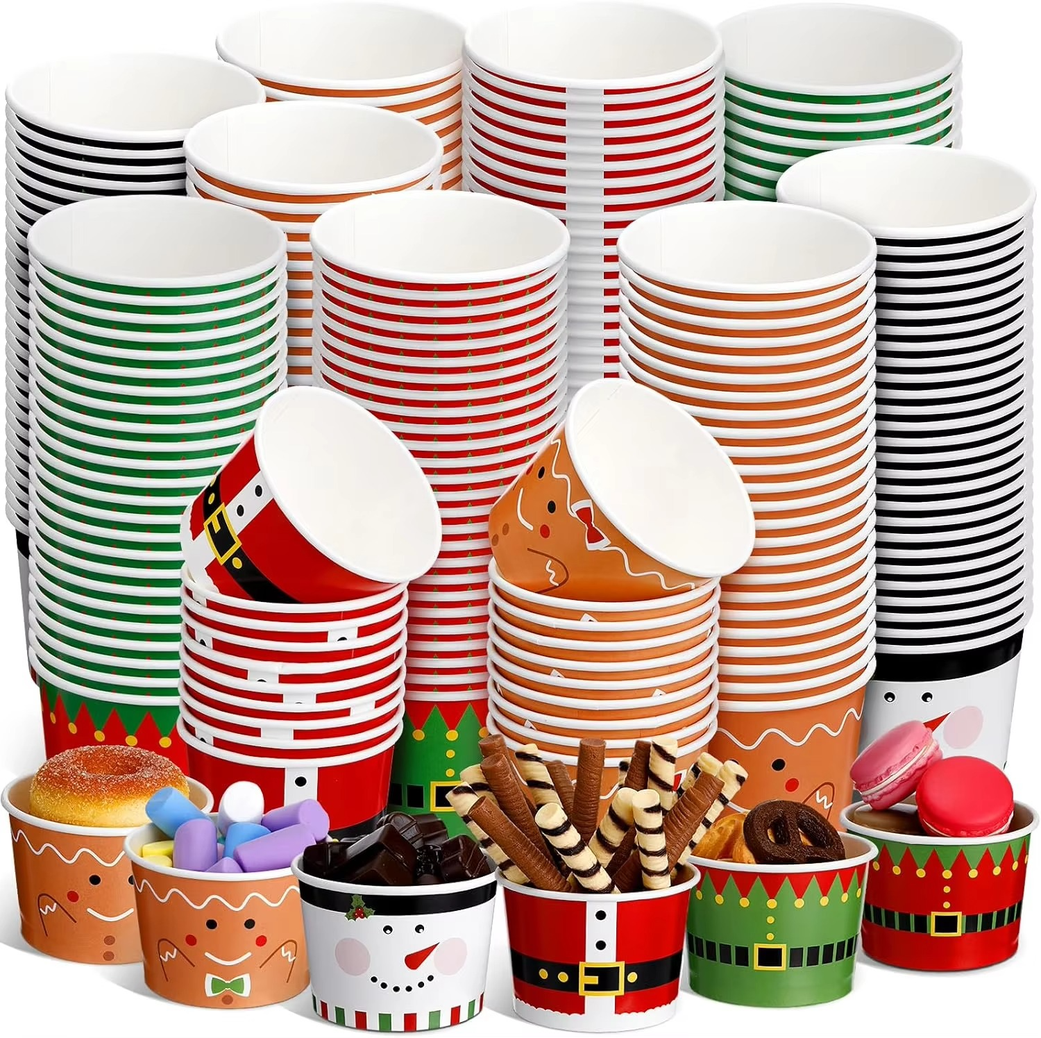 Christmas Ice Cream Bowls Ice Cream Paper Cups Disposable Soup Cups Snack Cups for Kids Picnic Party Decorations for Fruit Hot o