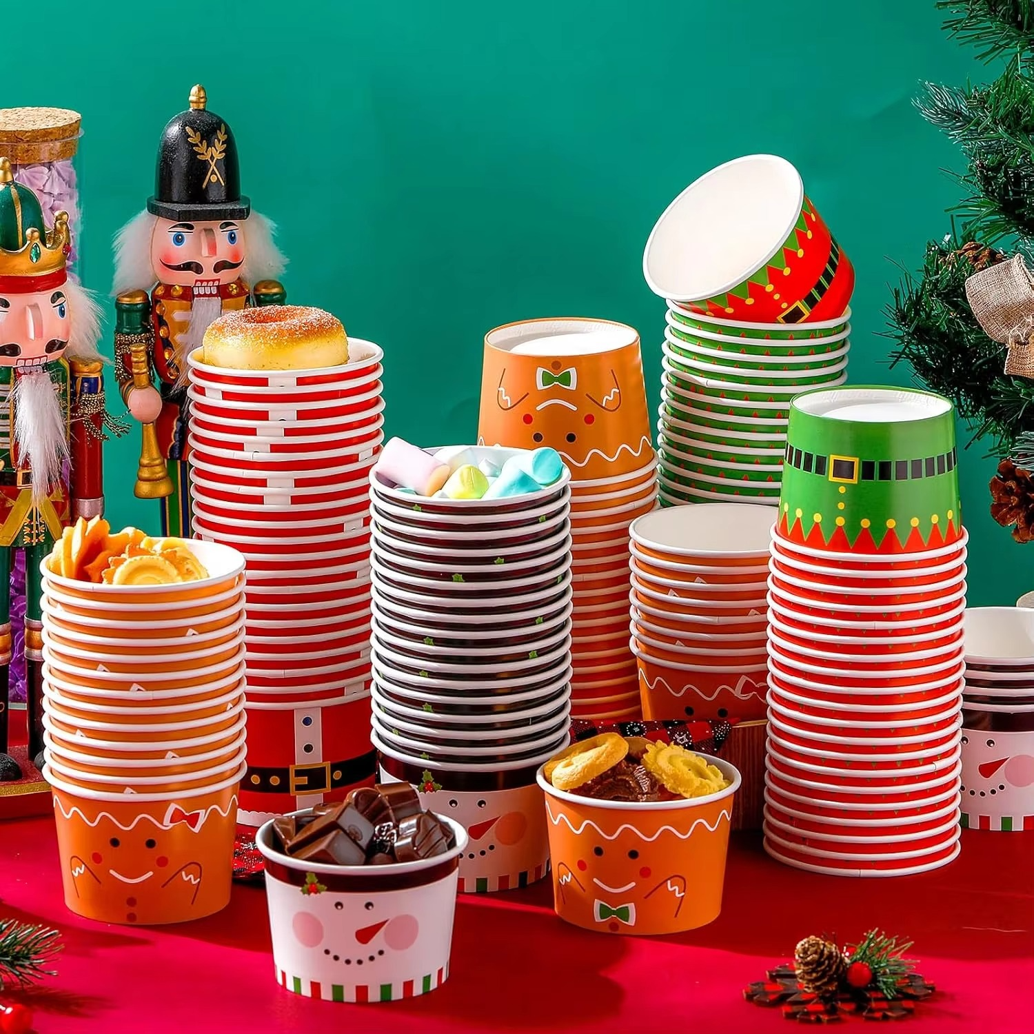Christmas Ice Cream Bowls Ice Cream Paper Cups Disposable Soup Cups Snack Cups for Kids Picnic Party Decorations for Fruit Hot o