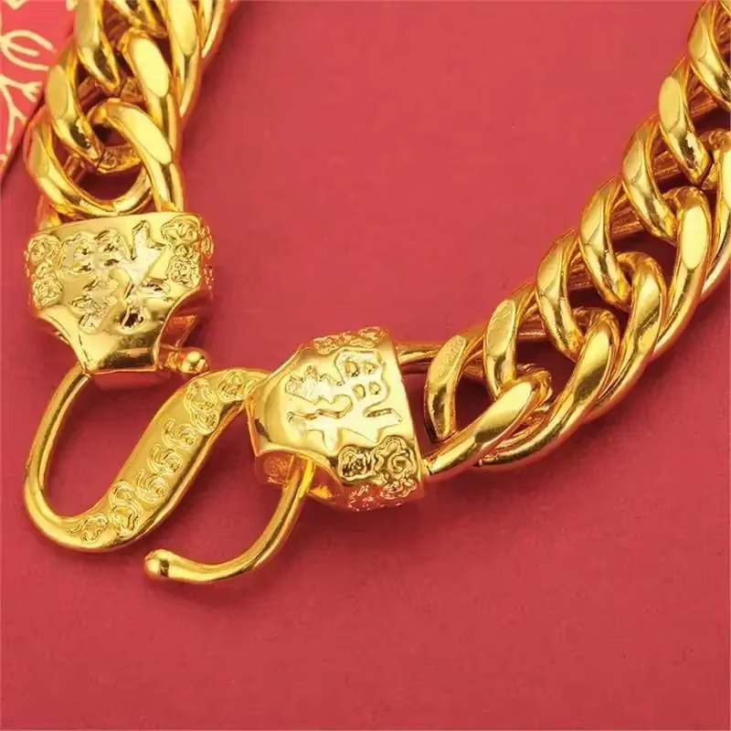 24K yellow gold 9999 real gold Bracelet Men's and Women's Gold 24K Bracelet Wealth Chengbao Boss Chain Gift for Valentine's Day