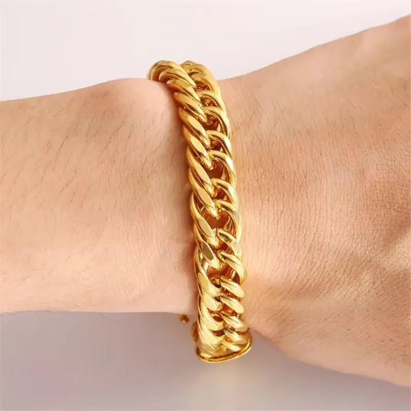 24K yellow gold 9999 real gold Bracelet Men's and Women's Gold 24K Bracelet Wealth Chengbao Boss Chain Gift for Valentine's Day