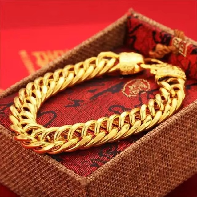 24K yellow gold 9999 real gold Bracelet Men's and Women's Gold 24K Bracelet Wealth Chengbao Boss Chain Gift for Valentine's Day