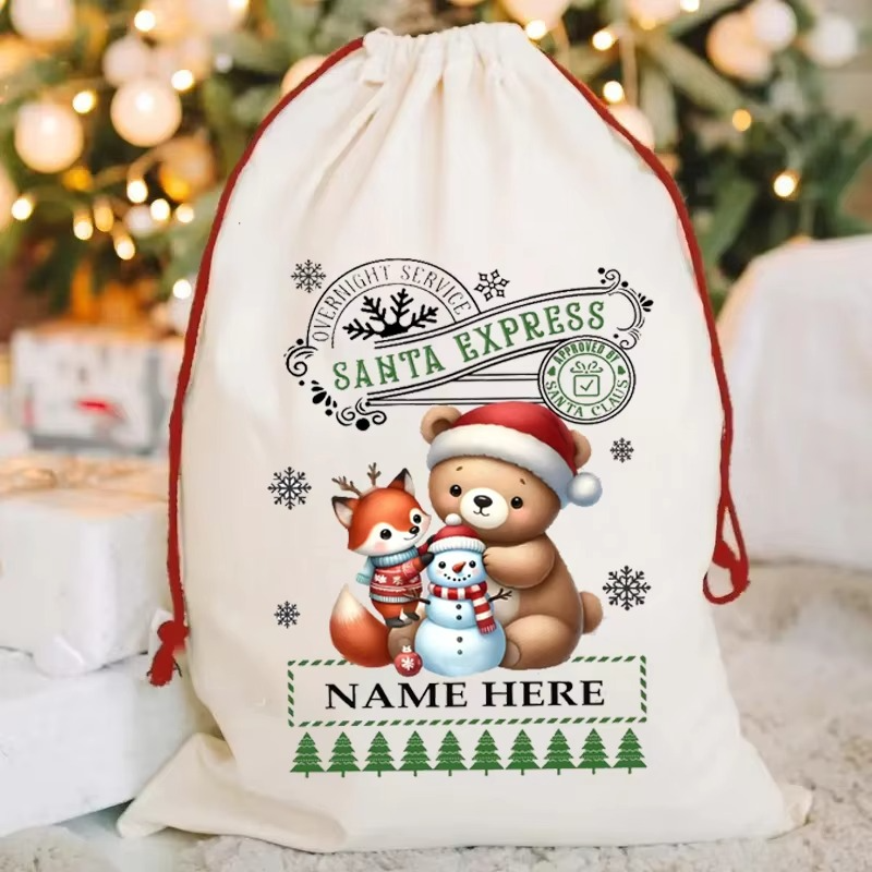 Personalized Snowman 30x40cm Christmas Santa Sack Bags Eve Box Christmas Holiday Gift Bag for Kids Boys Girls Teens