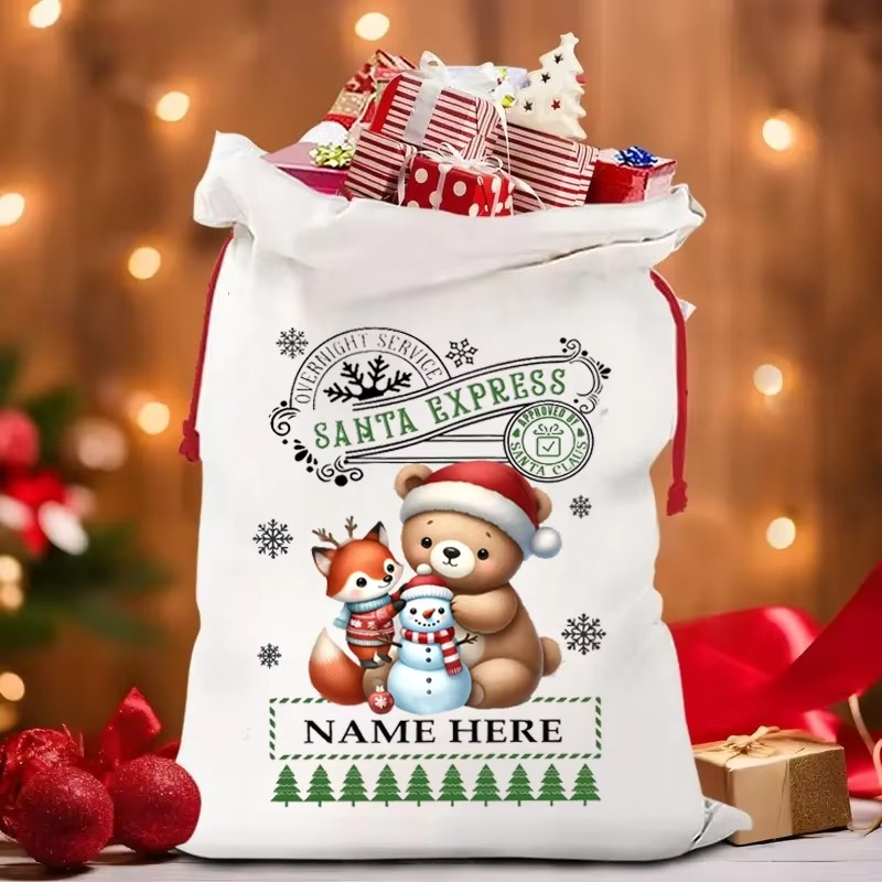 Personalized Snowman 30x40cm Christmas Santa Sack Bags Eve Box Christmas Holiday Gift Bag for Kids Boys Girls Teens
