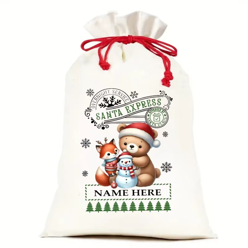 Personalized Snowman 30x40cm Christmas Santa Sack Bags Eve Box Christmas Holiday Gift Bag for Kids Boys Girls Teens