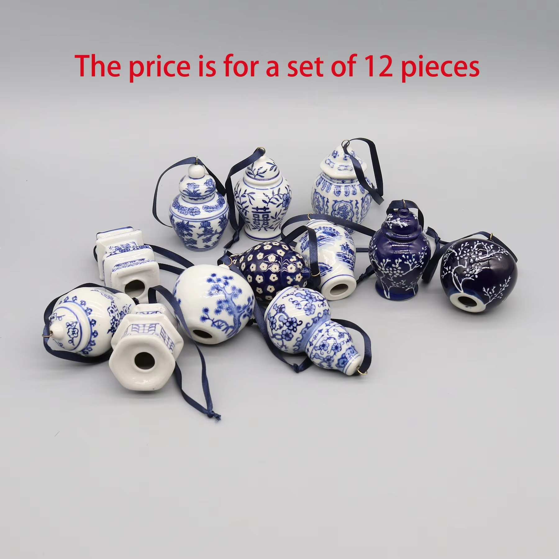 Set of 12 Ceramic Pedants, Mini Ceramic Jar Models, Christmas Ornaments, Home Decoration