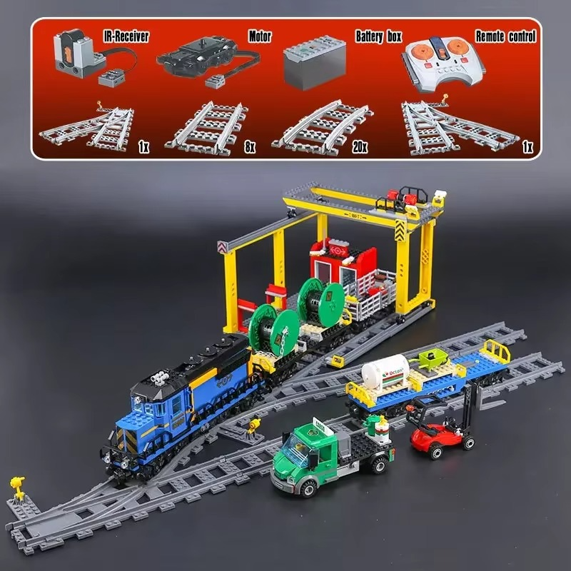 2025 Compatible with 60052 Cargo Train Building Block Train 1033Pcs Brick Toy Remote Control Display Model Christmas Gift
