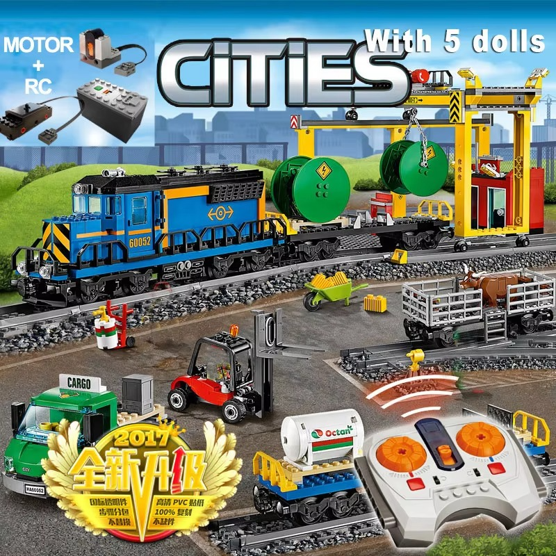 2025 Compatible with 60052 Cargo Train Building Block Train 1033Pcs Brick Toy Remote Control Display Model Christmas Gift