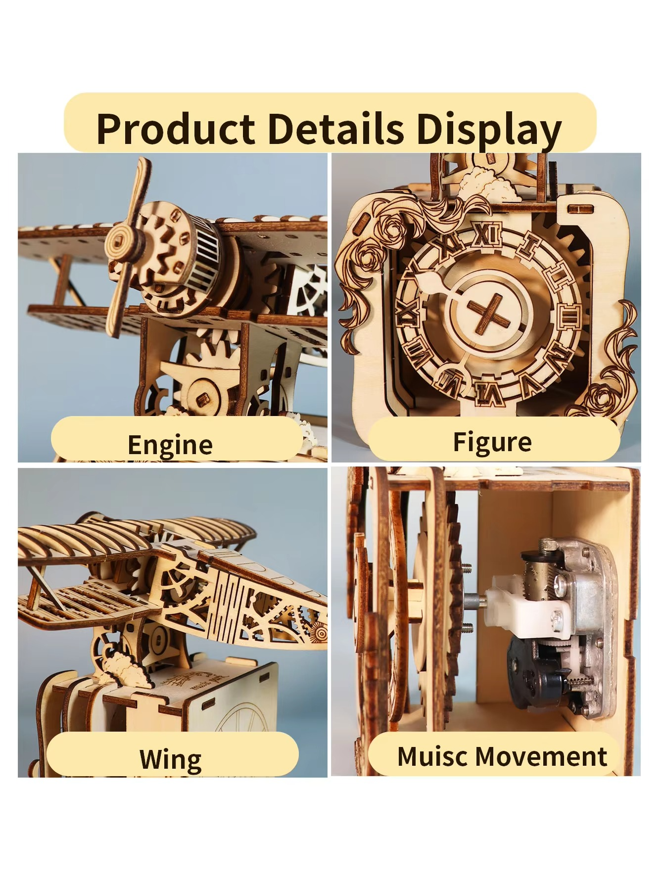 3d Wooden Puzzle Punk Airplane Music Box You Are My Sunshine Handmade Assembly Model Kit Holidays Brthdays Christmas Gifts