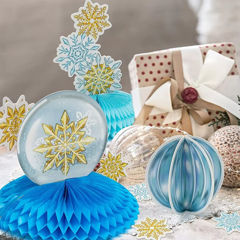 6Pcs Gold Blue White Snowflake Centerpieces Christmas Table Decoration New Year Winter Wonderland Frozen Birthday Party Supplies